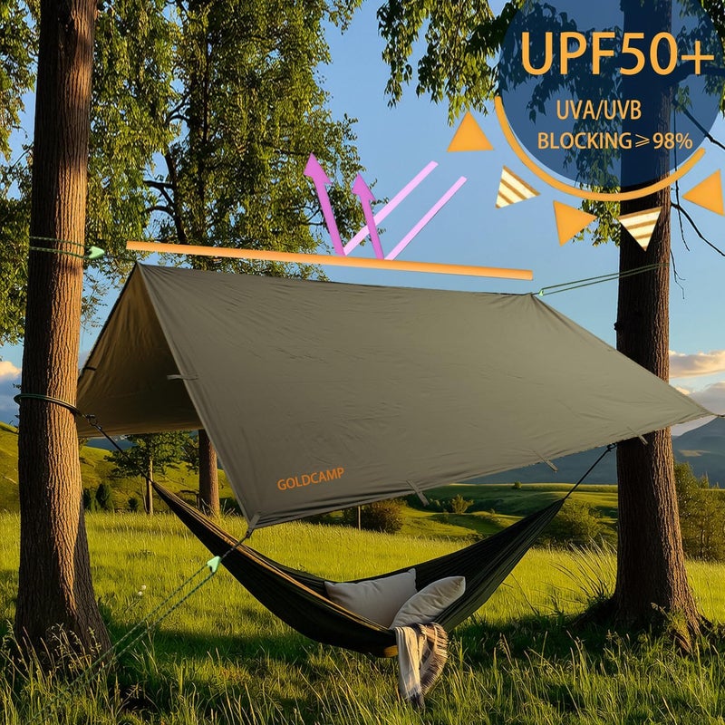 GoldCamp Waterproof Camping Tarp，70D Nylon 10X13.2ft Hammock Rain Fly ，UV 50+ and PU15000mm Tent Tarp Shelter Canopy，Heavy Duty Multifunctional Sun Shade Essentials for Hiking (120''X120'') - Image 5